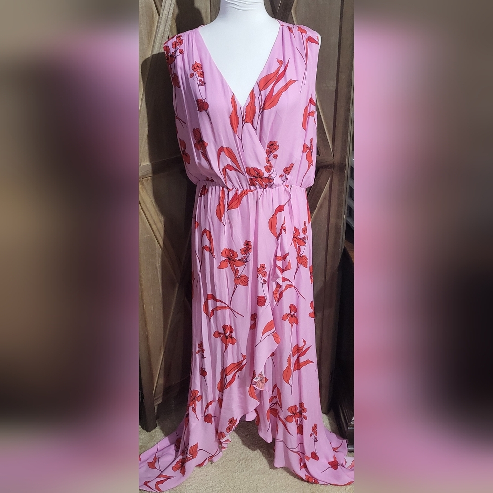 NWT Parker Betty Maiden Lane Pink Red Floral Msxi Dress Dize Large